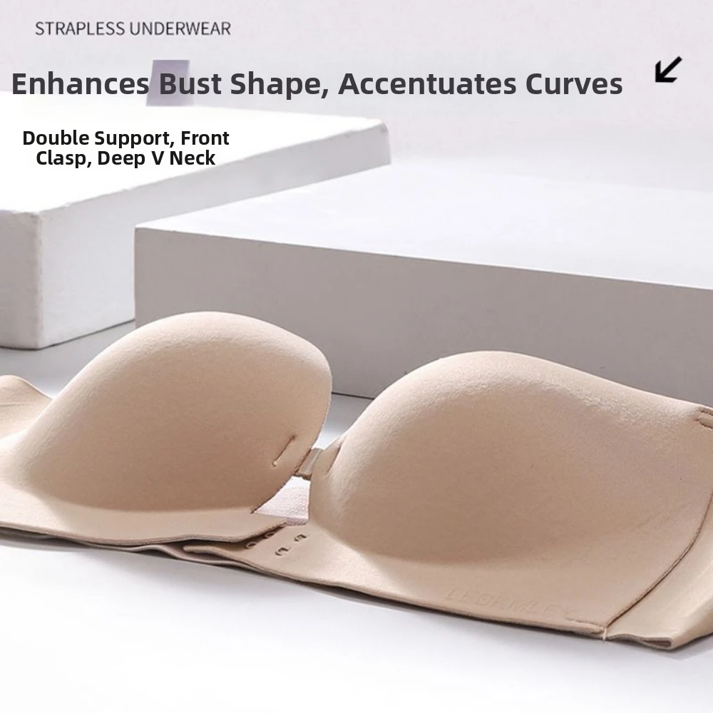 Non Slip Strapless Women Seamless Bras Invisible Thick Soft Push Up Bras Wireless Front Buckle Underwear Dress