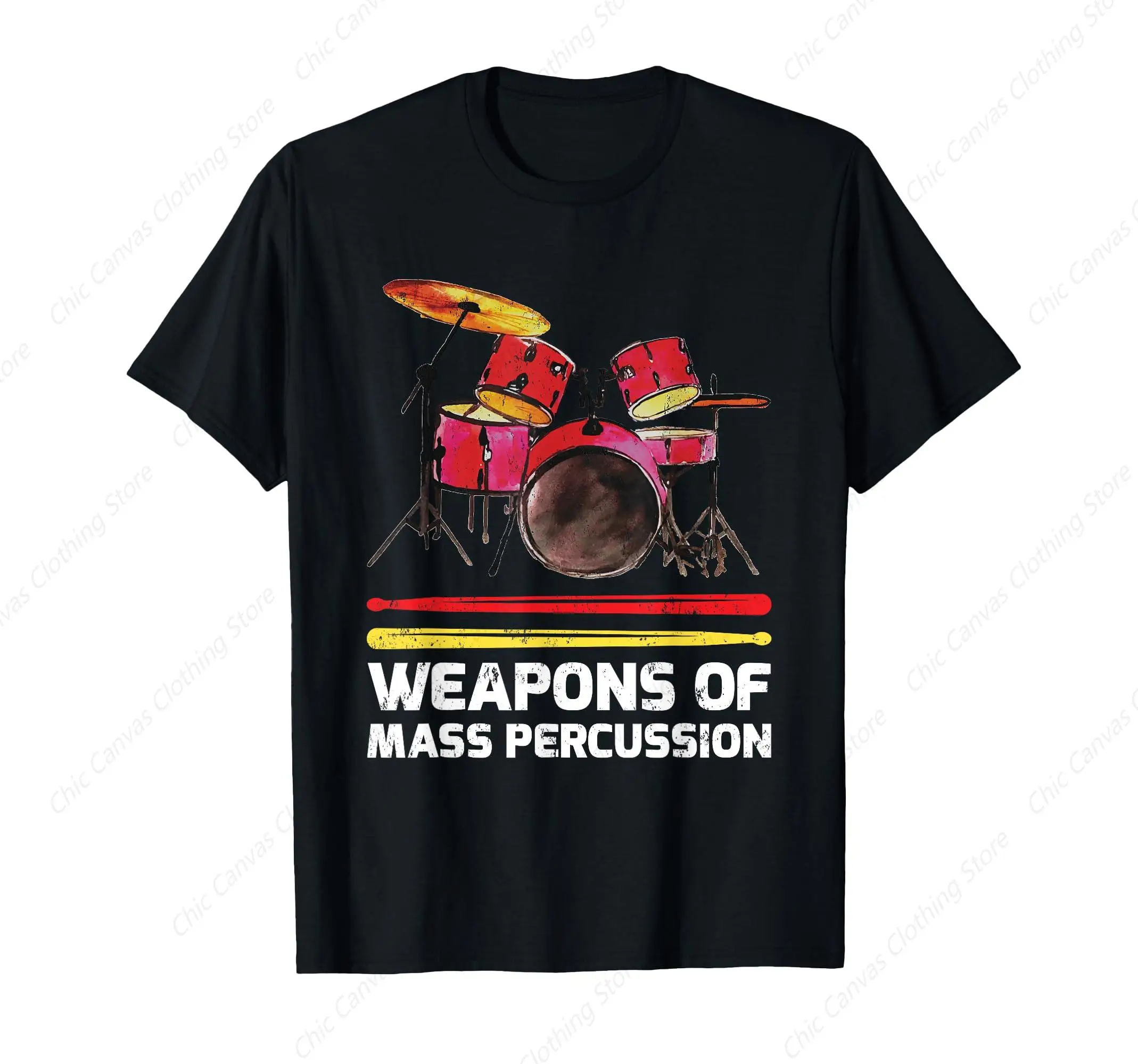 Large Scale Strike Weapon T-Shirt Men's And Women's Musical Instrument Drum Print T-Shirt Fun Pure Cotton Short Sleeved Shirt