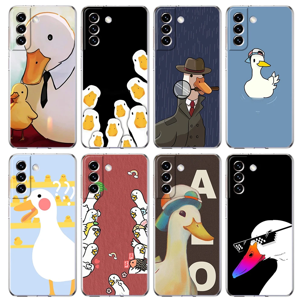 Cartoon Cute Goose Game Phone Case for Samsung Galaxy S23 S20 FE S22 S21 Ultra M22 M32 S10 S10E S9 S8 Plus 5G Transparent Shell