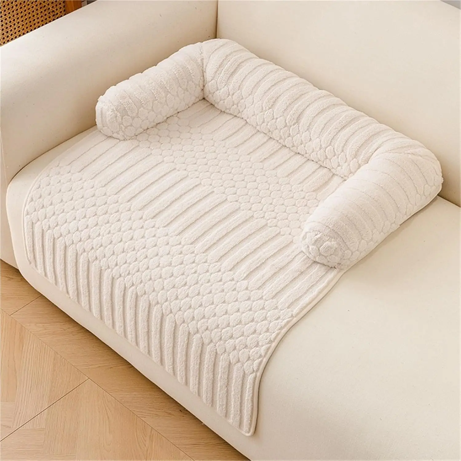 Pet Couch Cover for Cats Dogs Waterproof Anti Slip Soft Plush Bed Mat with Bolster Pillow Furniture Protector(80 * 90cm)