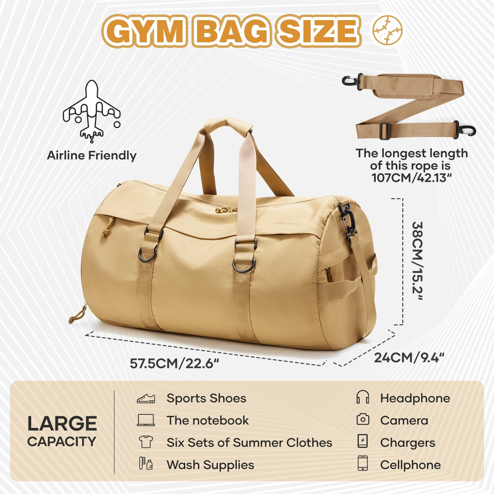 Men's Travel Bag Sports Bag Men Duffel Bag Water Resistant Unisex Comfortable Versatile Weekender Swimming Bag Gym Bag Hand Bag