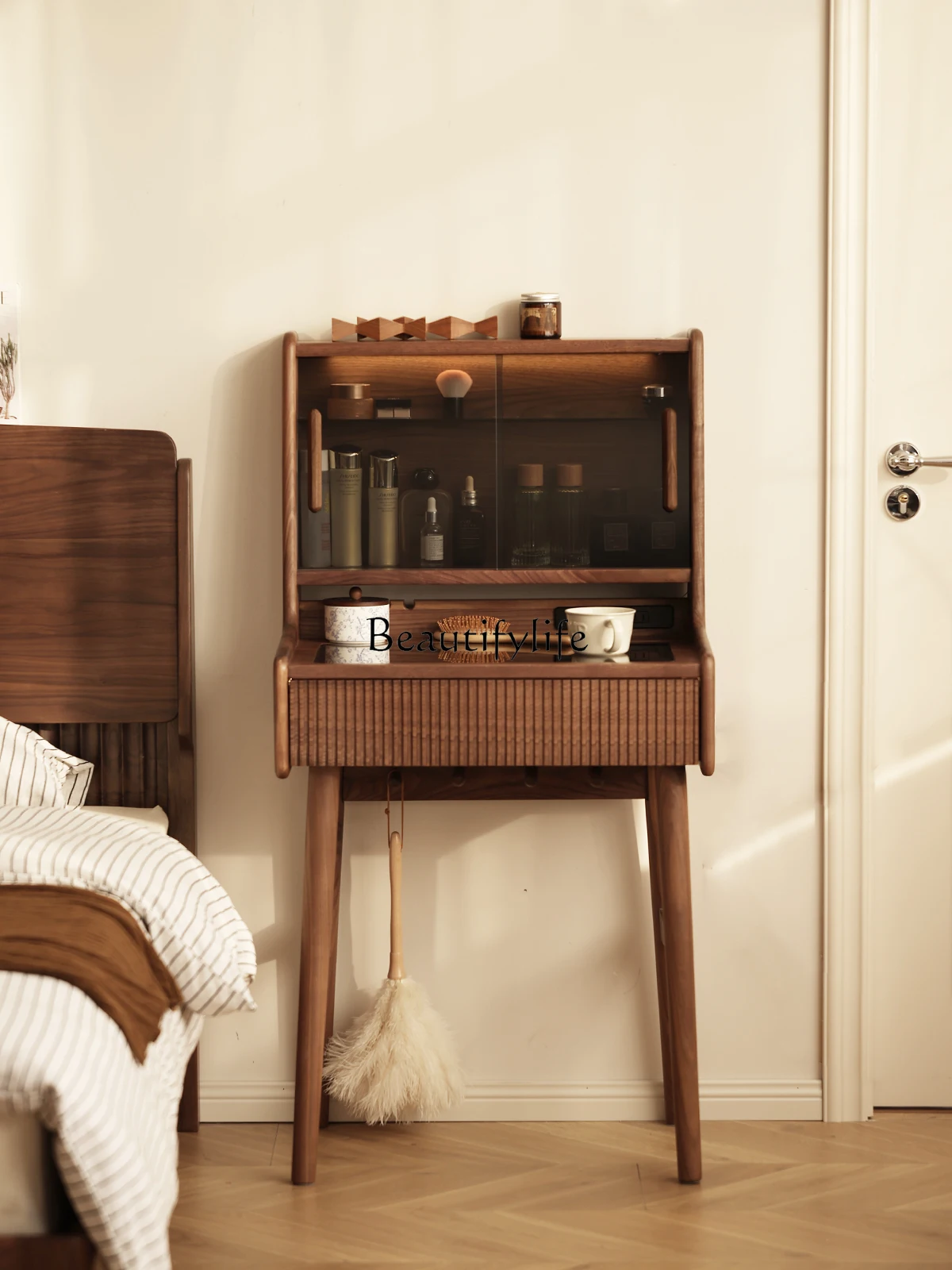 

*Североамериканский столик для макияжа из массива черного ореха черного ореха с лампой, столик для макияжа