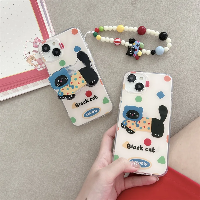 Ins Color Geometry Cat iPhone14 para iPhone15ProMax funda de teléfono iPhone12 Cartoon iPhone13 con soporte