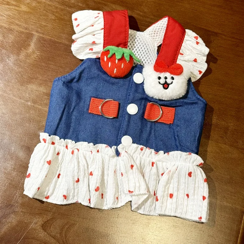 

Attractable Pet Clothes Teddy Denim Vest Dress Summer Breathable Maltese Dress Cartoon Snowman Dog Sling