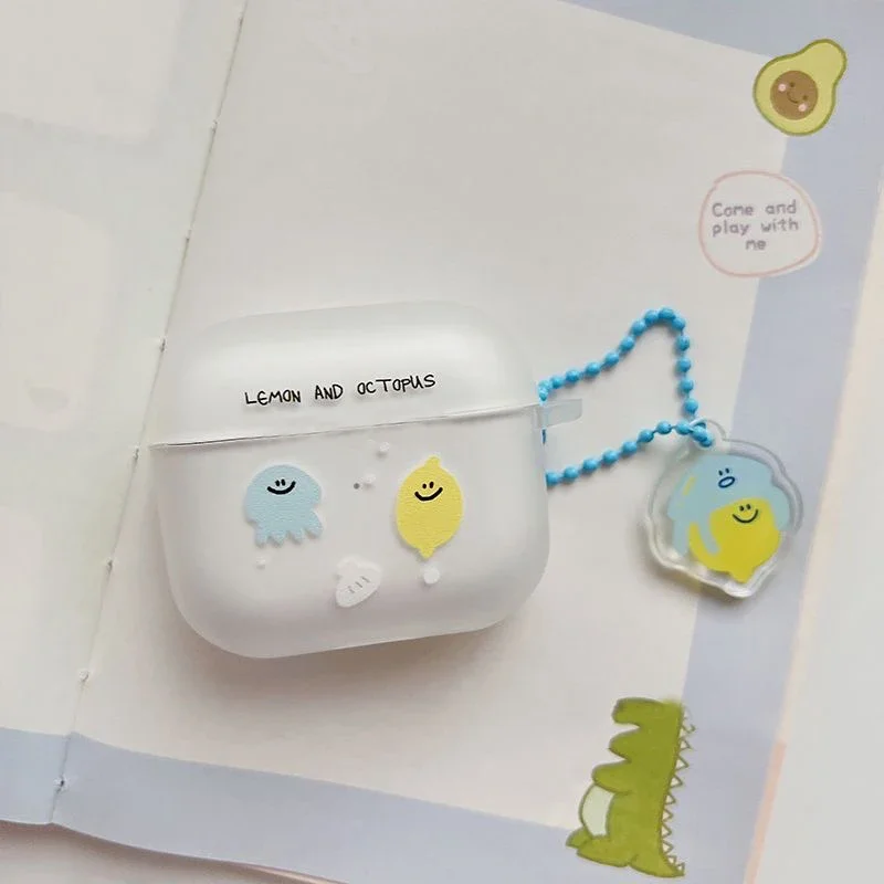 Capa de Lemon and Pctopus Airpods, Capas Macias para Fones, Desenhos Animados, Fofos, Rock Cat, Airpods 1, 2, 3 Pro, Pro2, 2022