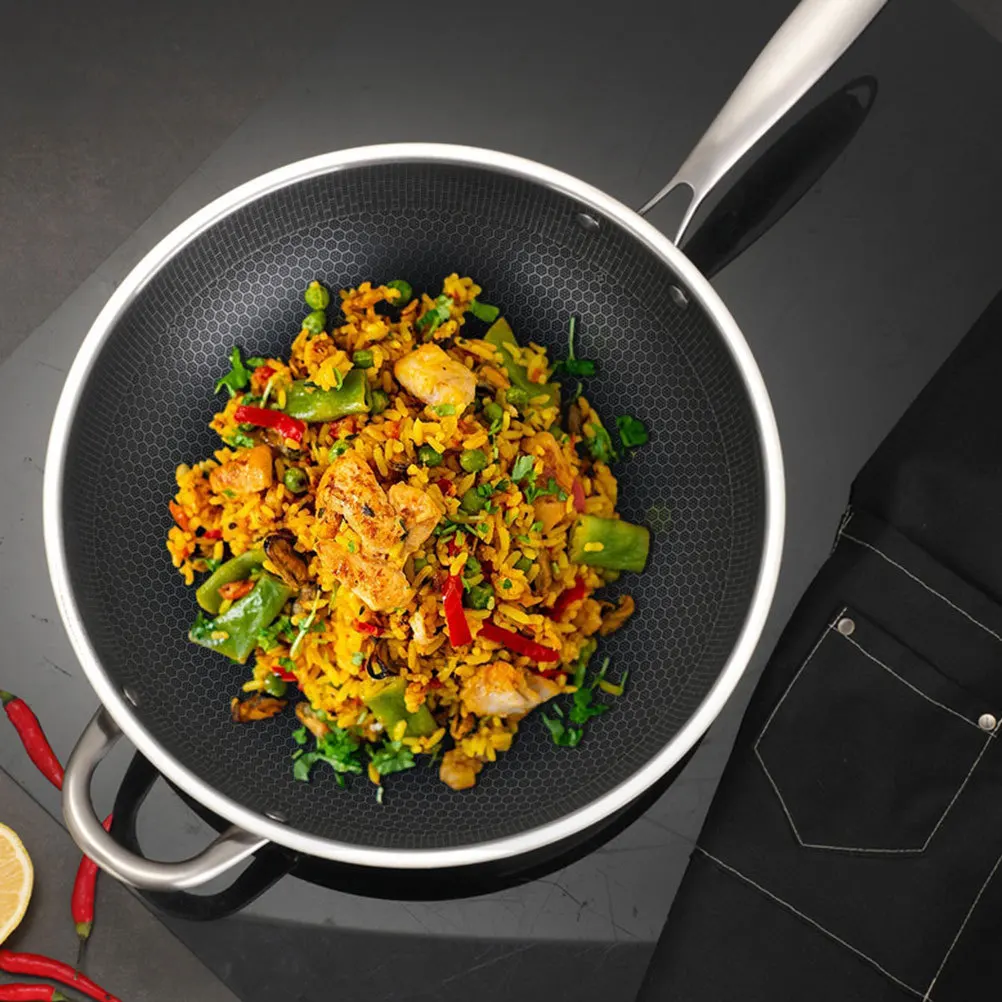 

Stainless Steel Wok Honeycomb Grain Frying Pan For Gas Electric Induction Stove Kitchen Cookware Non-Stick Stir-Fry Pan