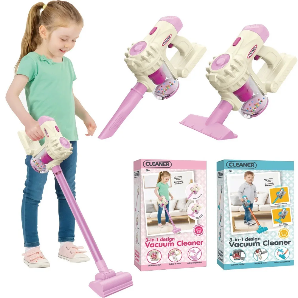 Giocattoli per la pulizia delle pulizie 3 in 1 Fai finta di giocare con i giocattoli per l'aspirapolvere del carrello, raccoglitore di polvere per i lavori domestici di simulazione per i bambini