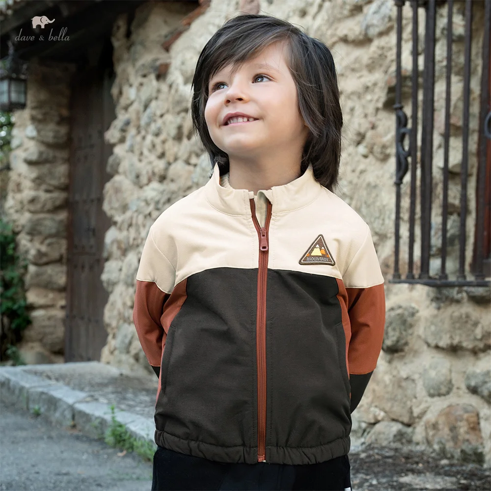 Dave Bella Boys' Coat Autumn Winter Baby Thick Color Blocked Stand Collar Windproof Jacket Children Clothing Outerwear DB4253861