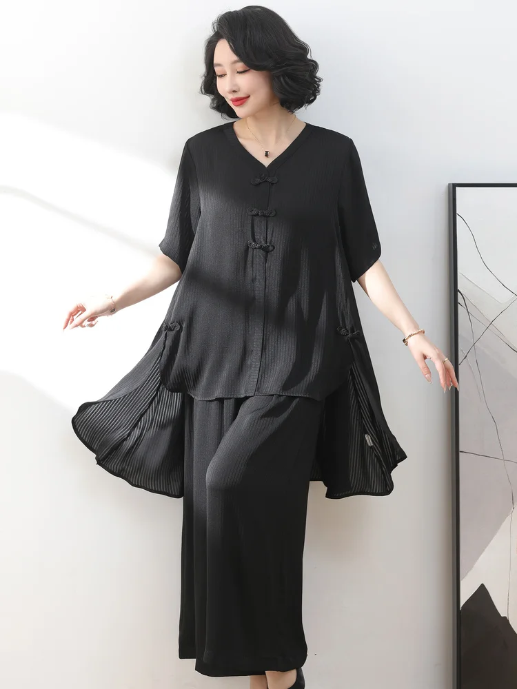 

2024 Women's Clothing Short-sleeved shirt and wide-leg pants light suit Spring Summer New No.69