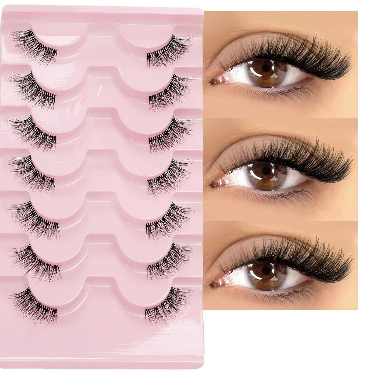 ふわふわつけまつげ 7 組、20mm、厚い密度、軽いまつげ、8D 厚い密度カールつけまつげ