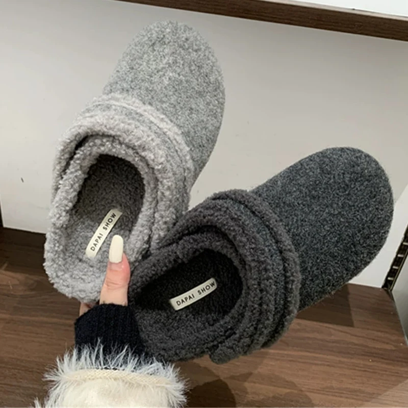

Женские хлопковые тапочки на меху на плоской подошве, теплые туфли-лодочки с открытой спиной, уютные модные зимние тапочки Botas 2025, новое платье, повседневные Mujer Snow Botas