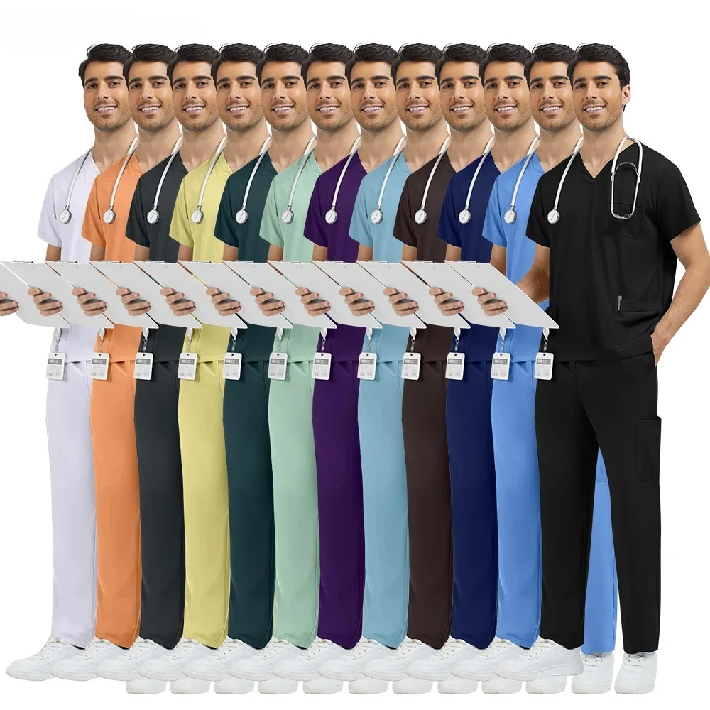 

New Scrubs Medical Uniforms Women Hospital Surgical Clothes Dentist Clinic Pharmacy Workwear Pocket Clinical Nursing Top Pants