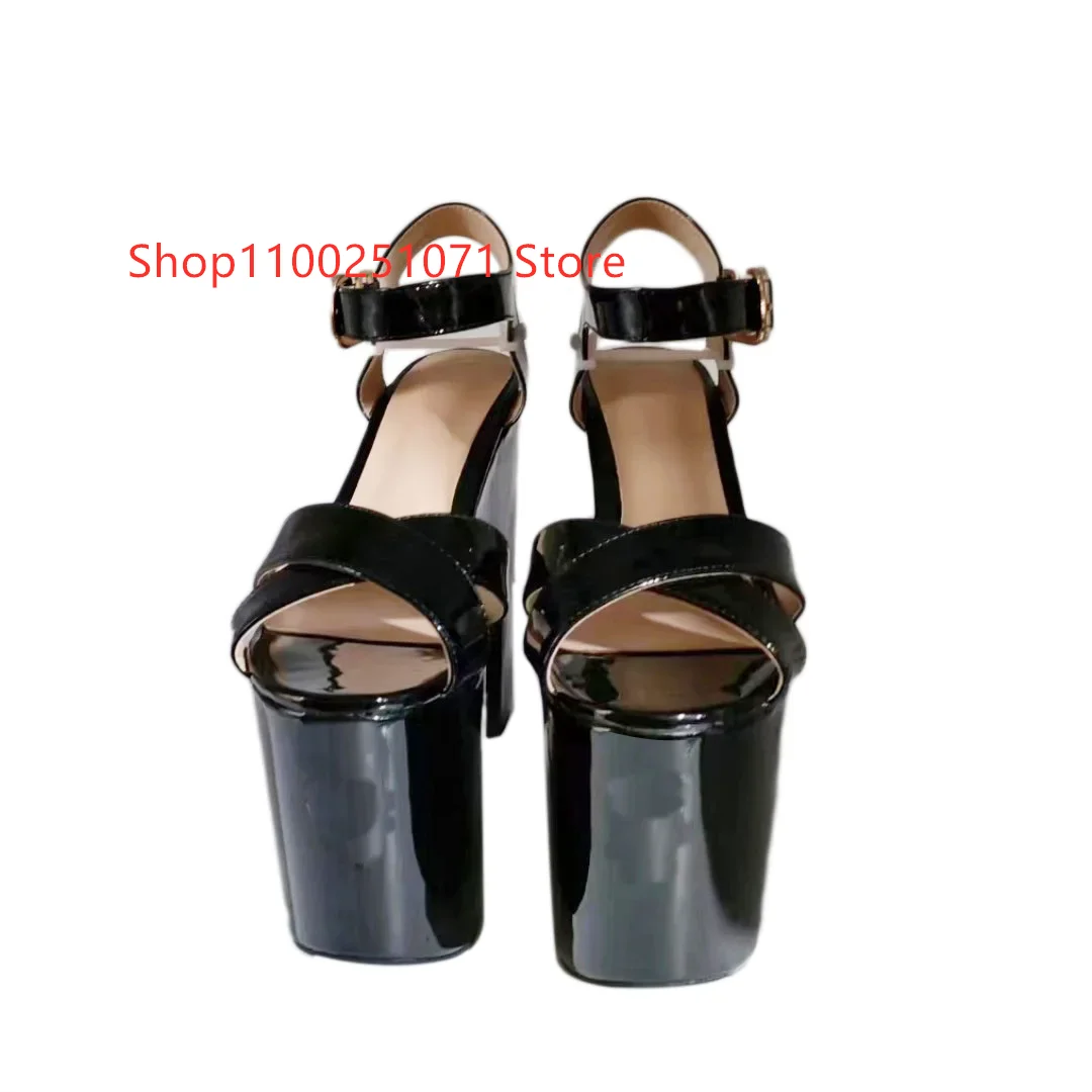 Buty SHOFOO Modne damskie sandały na wysokim obcasie.Lakierowana skóra.Wysokość obcasa około 16 cm.Nieregularny pięty.Letnie buty damskie