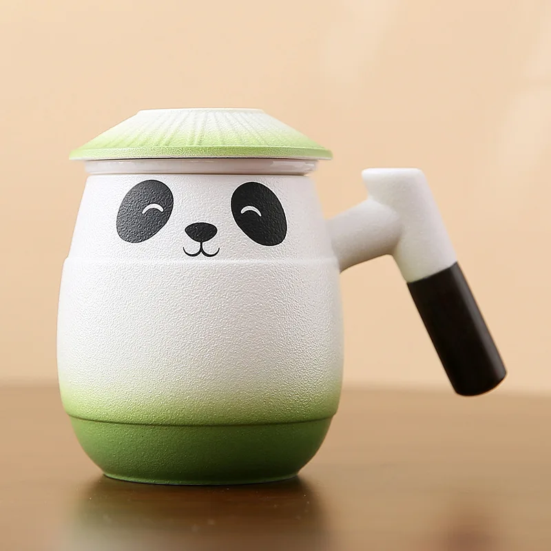 370cc Creative Panda Ceramic Cap Mug Tea Separation Office Filter Cup Office Coffee Tea Cup Water Cup