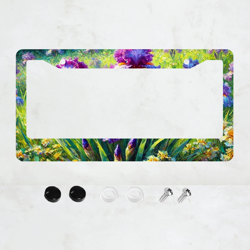 

1 шт. Алюминиевая рамка для номерного знака с акварельным рисунком ирисов - стандартный размер США 6 x 12 дюймов