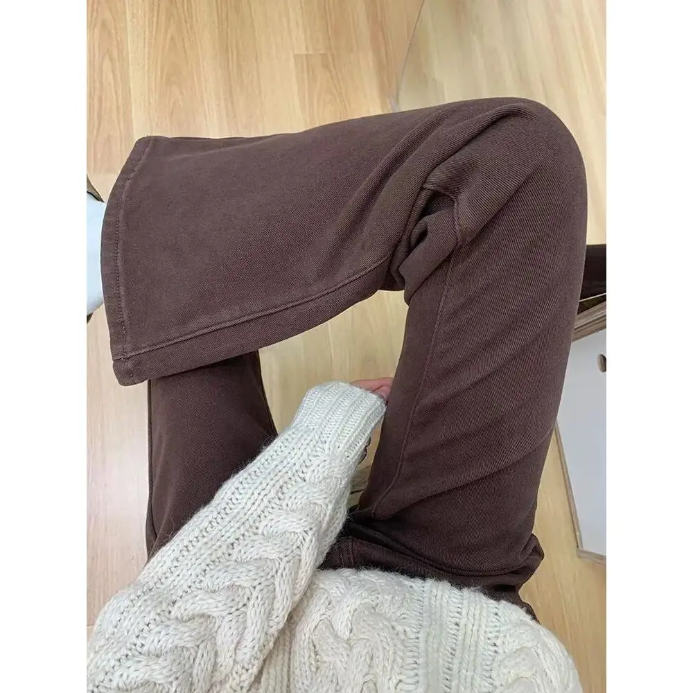 

High Waist Wide Leg Jeans Women's plus Size Pear Shape Slimming Pants Comfortable Cotton Polyester Blend Winter Casual Jeans