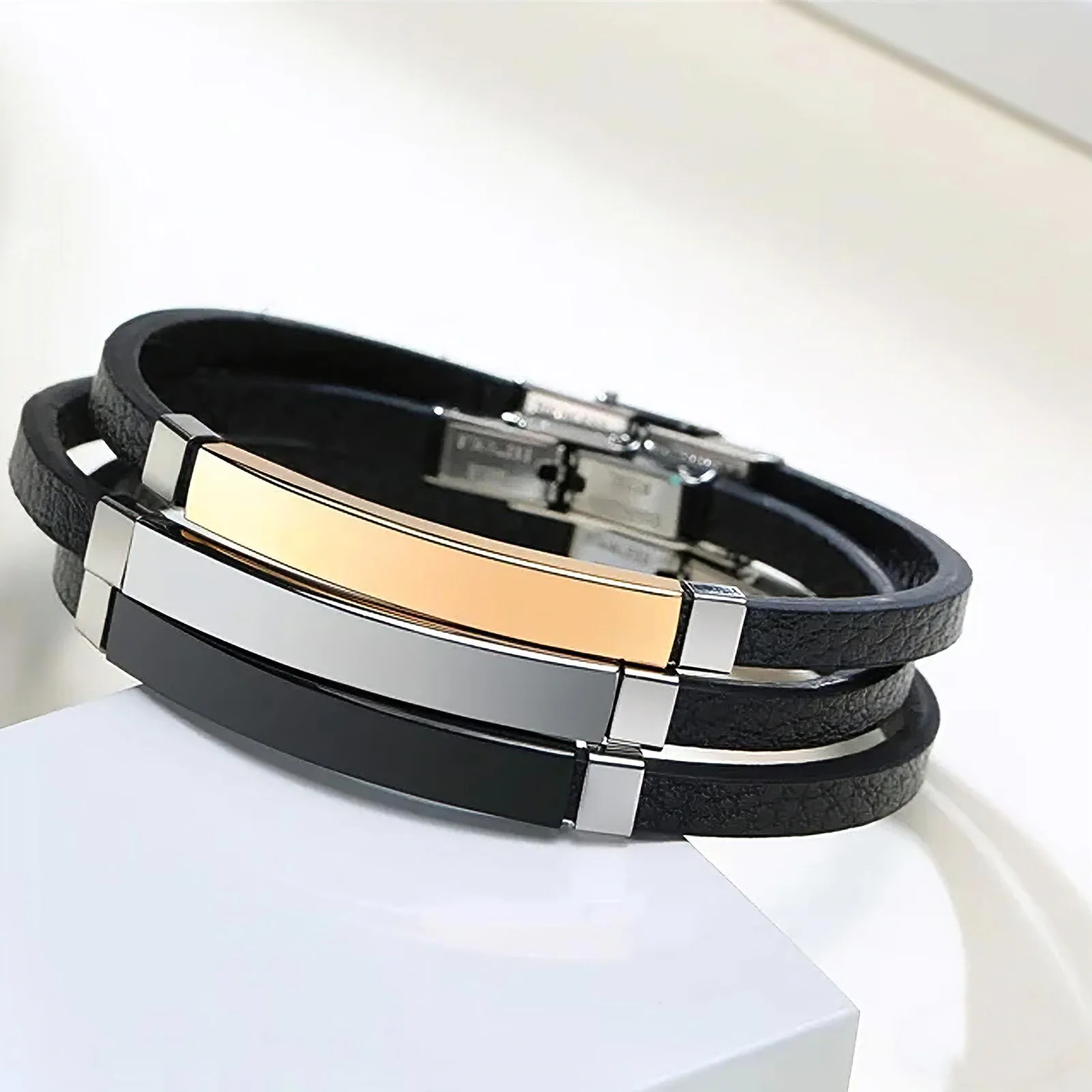 سوار جلدي مخصص نقش اسم شعار نص أساور استانليس ستيل شخصية هدية مخصصة للنساء والرجال (5 أنماط #6