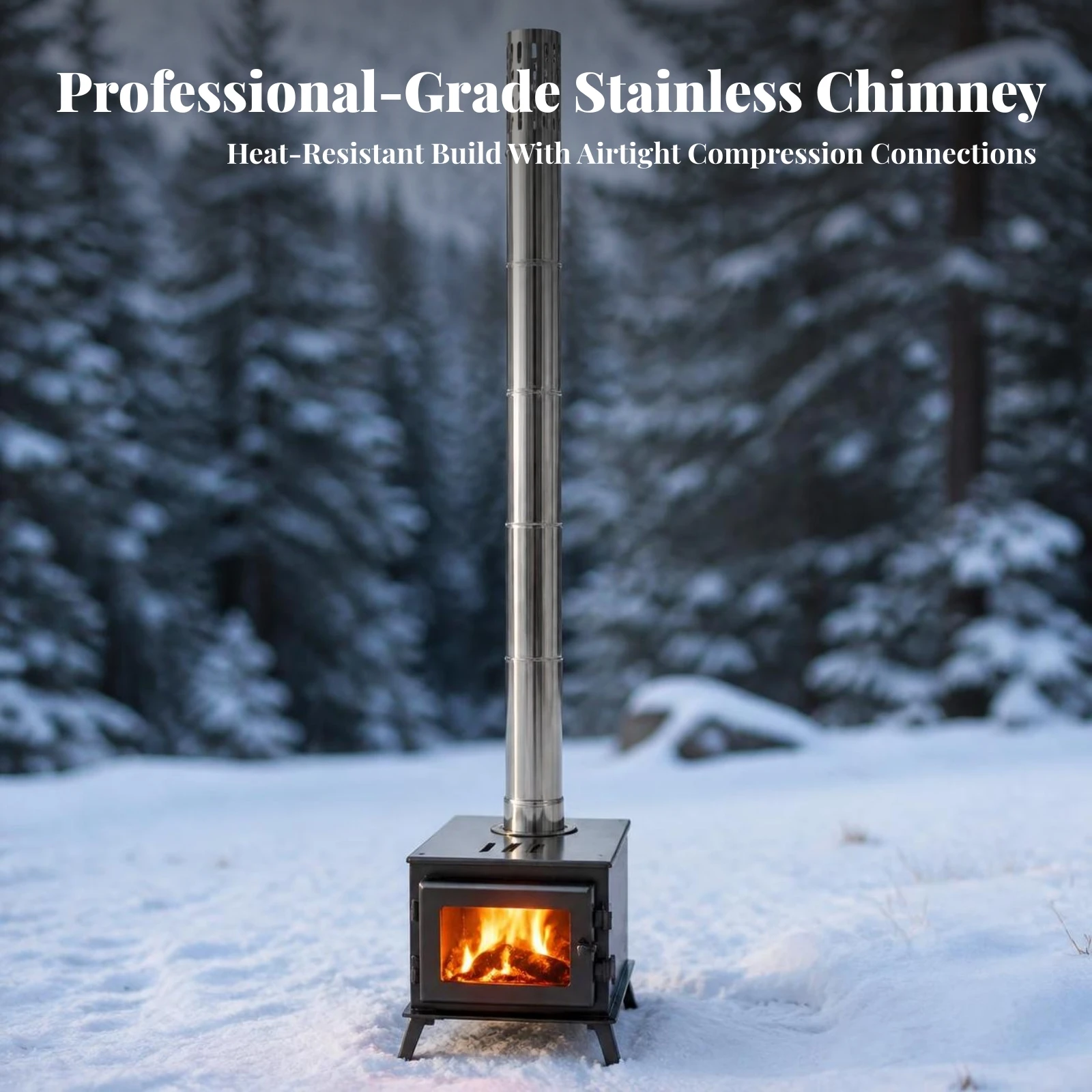 Camping Chimney with Ember-Catcher Arrestor Compact Wood Heater Chimney Hardware Sturdy Easy to Clean for Campers, Tent Heating