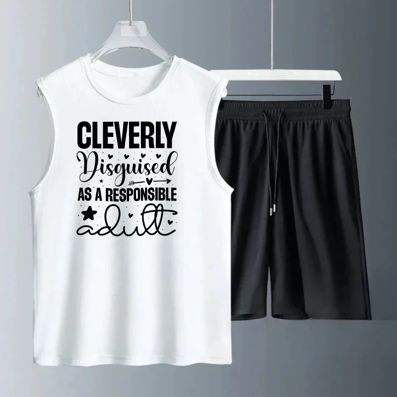 

Мужской костюм-жилет Летний без рукавов с принтом Умная замаскированная майка + комплекты шорт Спортивные костюмы мужская спортивная одежда Quick