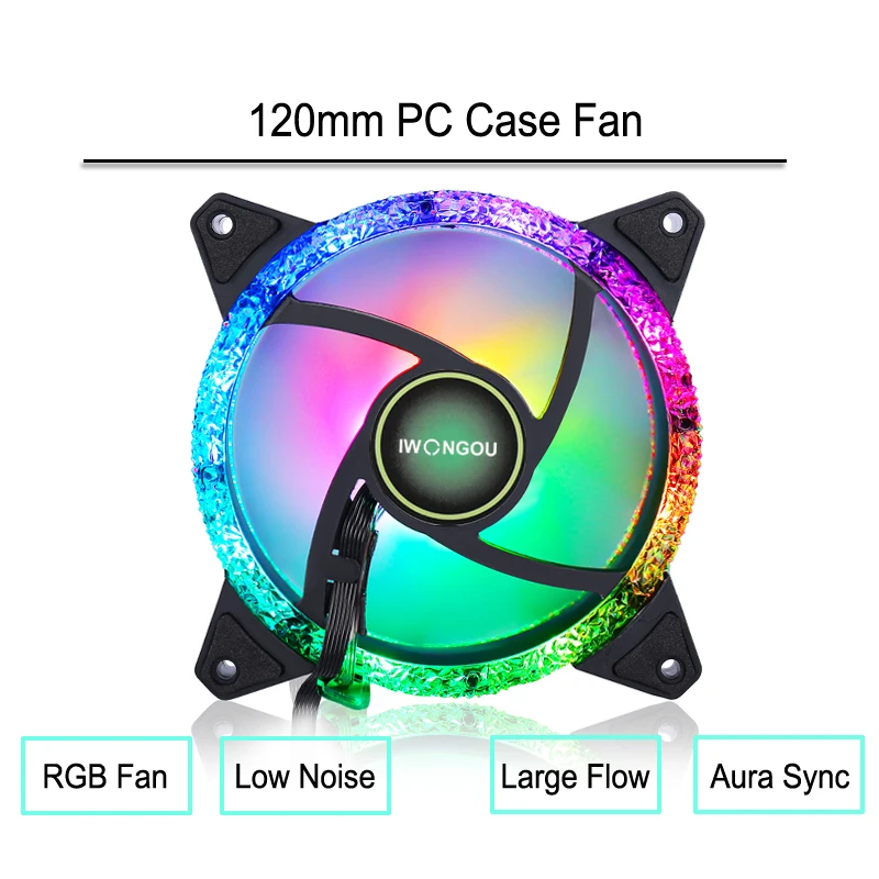 Enfriador de refrigeración RGB de 120mm, Ventilador de caja de ordenador con LED de velocidad ajustable ARGB, disipador de calor de Pc, IWONGOU