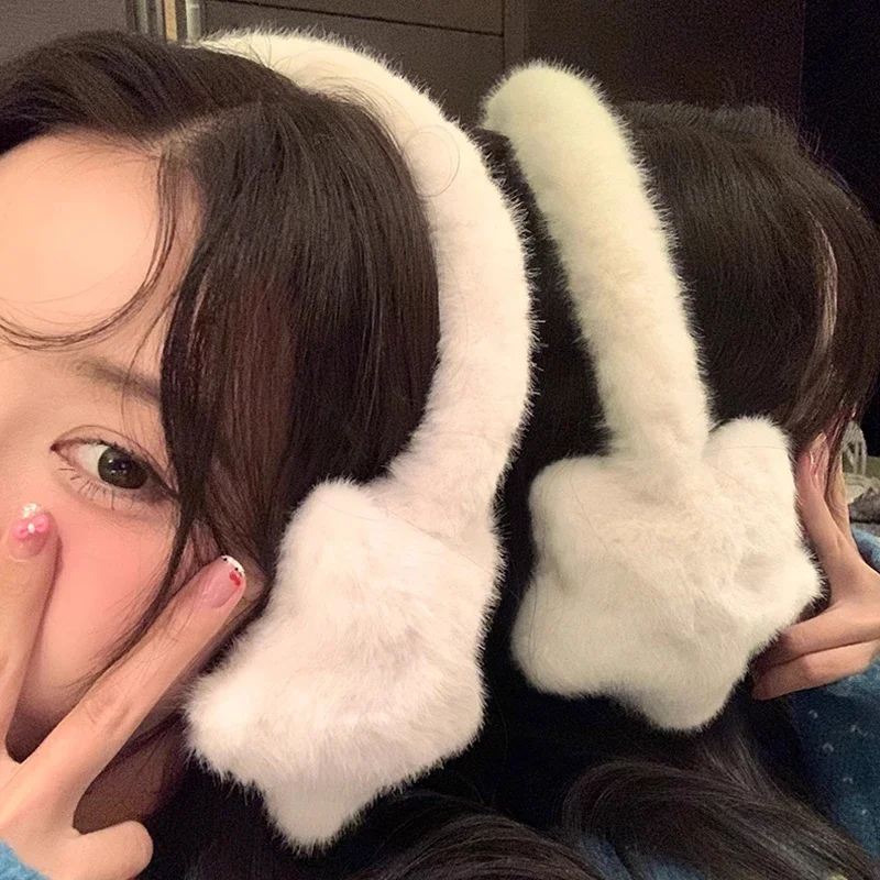 Cute Star Fluffy Earmuffs Earplugs Cold Protection Women Ear Cover Keep Warm Solid Color Plush Earmuffs Cycling Accessories