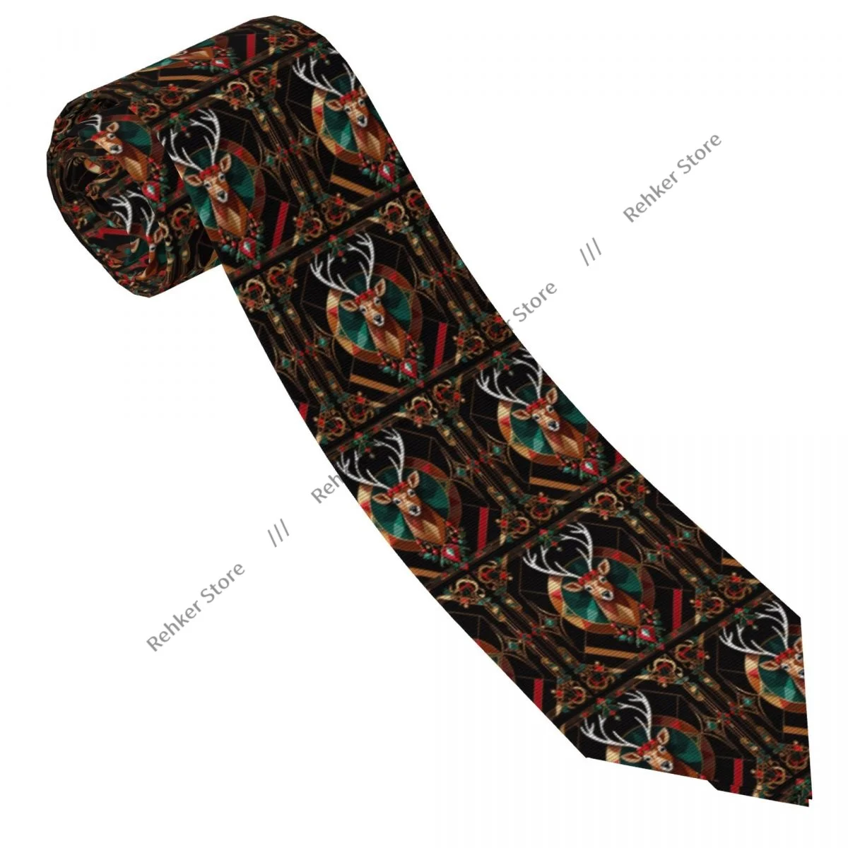 Mens Tie Classic Skinny Christmas Reindeer Traditional Vintage Art Neckties Narrow Collar Slim Casual Tie Gift