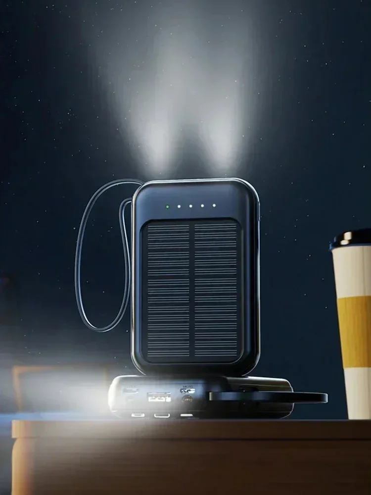 50000mAh Solar Power Bank Super Fast Charging Compact Portable Built-in 4 Cable High Capacity External Battery with Led Light view 6