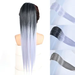 Synthetic Hair Ponytail Extension Black Dark Silver Gray Color Long Straight Wavy Hair Tail Cosplay Hairpiece