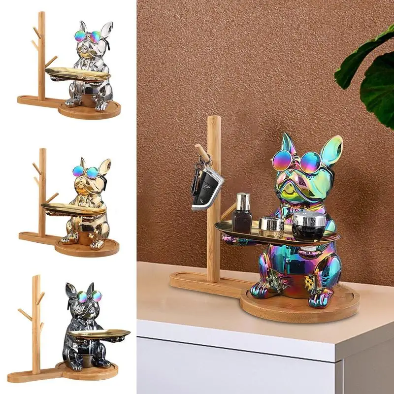 1PC French Bullgod Statue Creative Animal Sculpture Multifunction Table Decoration Ceramic Bulldog Desk Storage Tray Statue Home