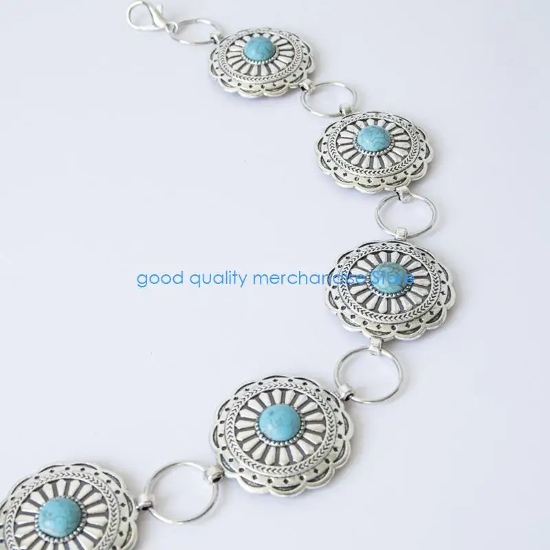 Y5JD Rantai Pinggang Pirus Rantai Perut untuk Gaun Rantai Conchos Sabuk Rantai Pinggang Wanita