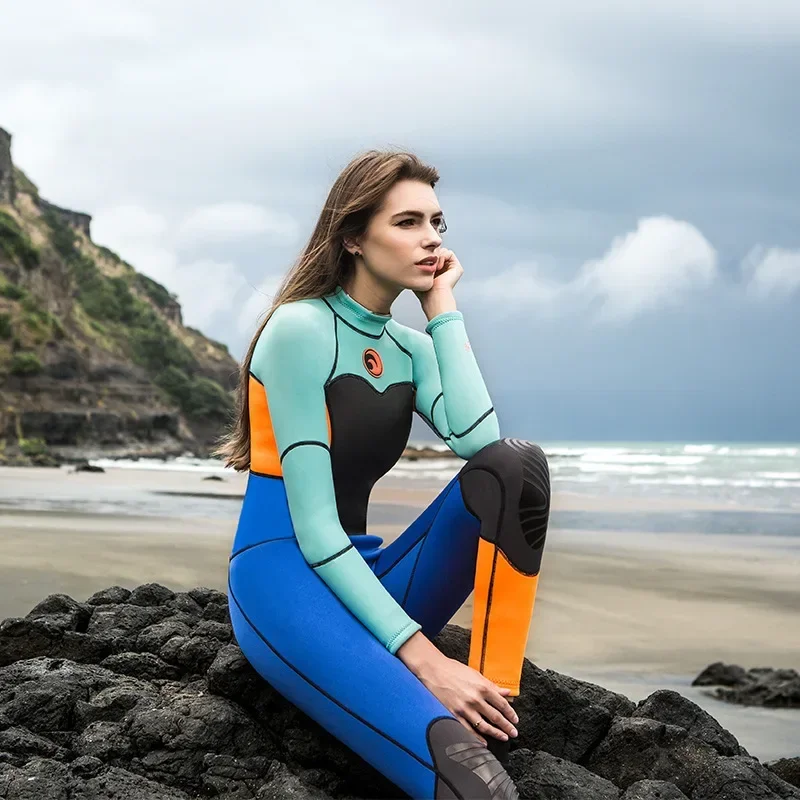 Women 1.5mm Neoprene Long Sleeved One Piece Wetsuit Stitching Surf Diving Equipment Suit Soft Elastic Keep Warm for Diving