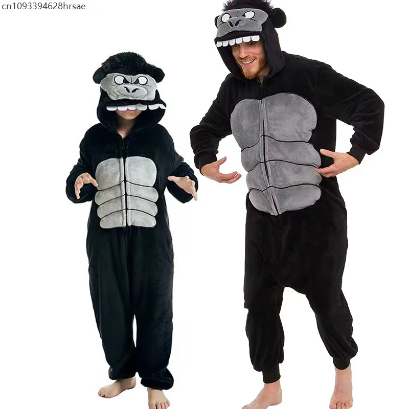 

2025 Kids Monster Monkey Blanket Onesie Animal Chimpanzee Hooded Pyjamas Adult Gorilla Union Suit Halloween Costume For Family