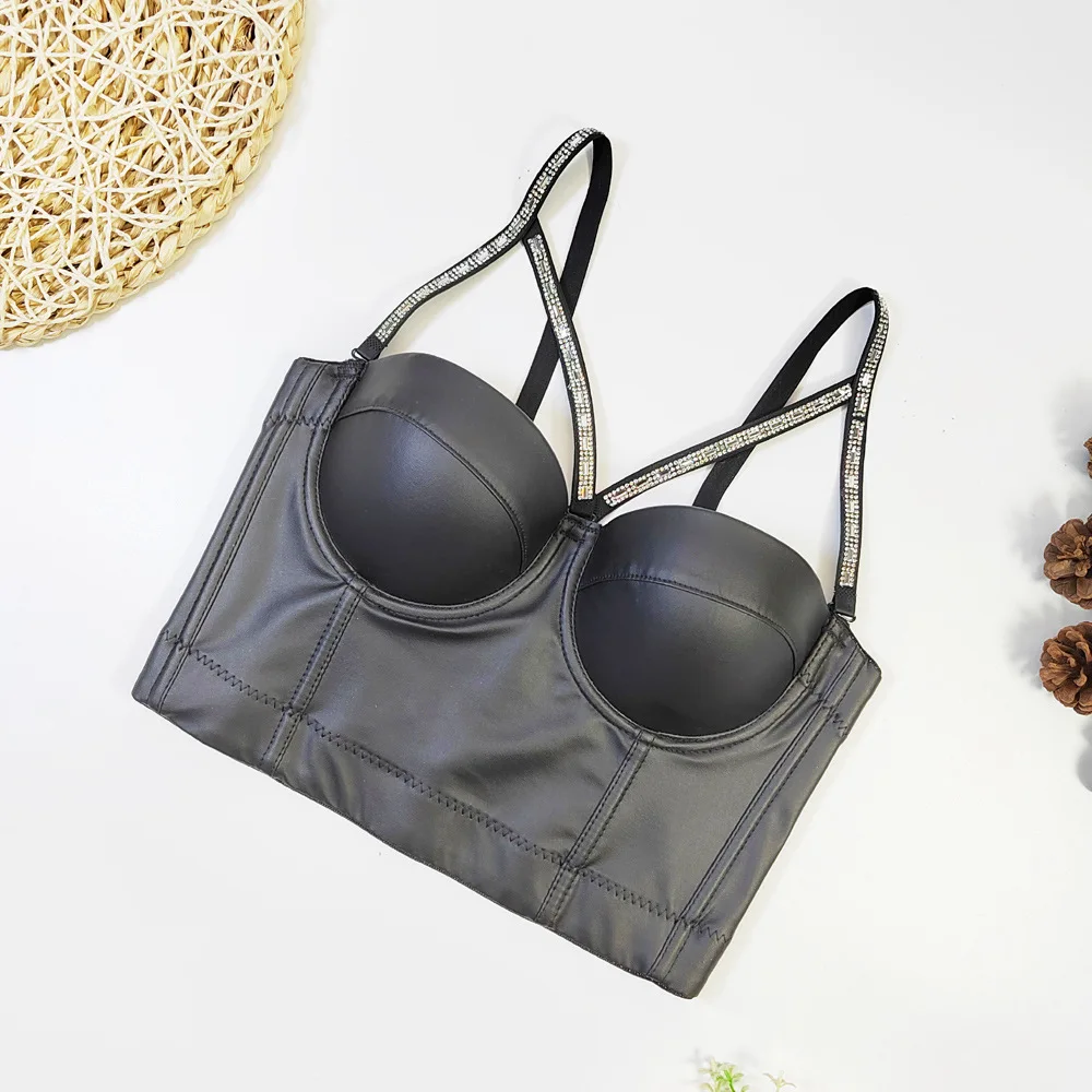 European and American Vest Style Corset Outer Wear PU Leather Sling Basic Pure Desire Nightclub Disco Tube Top