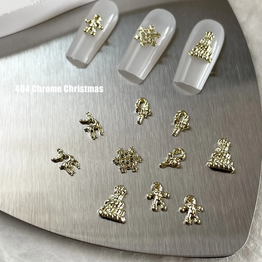 -Chromen Kerst-Gouden Metalen Bedels Peperkoek Man Sneeuwvlok Elanden Kerstboomvormige Legering Glanzende Nagelkunstdecoratie 404