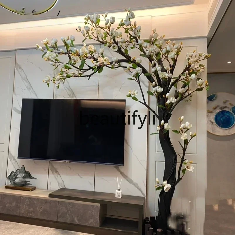 YHH A33 محاكاة شجرة ماغنوليا شجرة وهمية كبيرة محاكاة أرضية النبات زهرة الفن نافذة الديكور غرفة المعيشة زخرفة