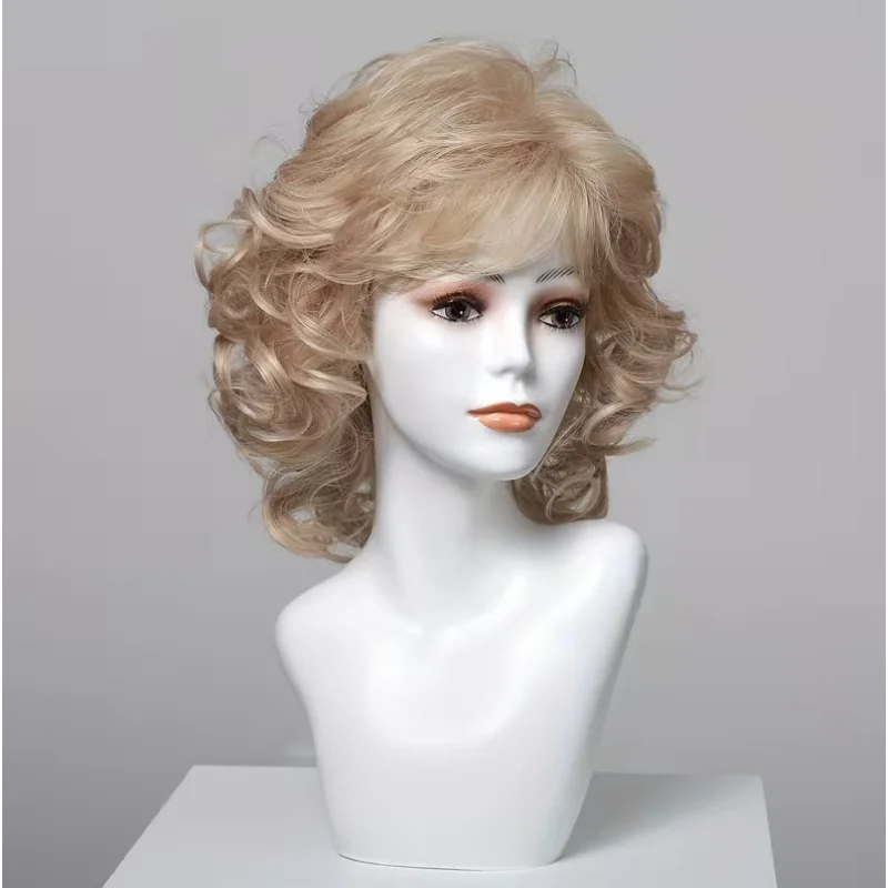 

Women Synthetic Hair Wigs Short Curly with Bangs Shoulder Length Blonde Grey White Brown Wig Natural High Temperature Fiber Wig