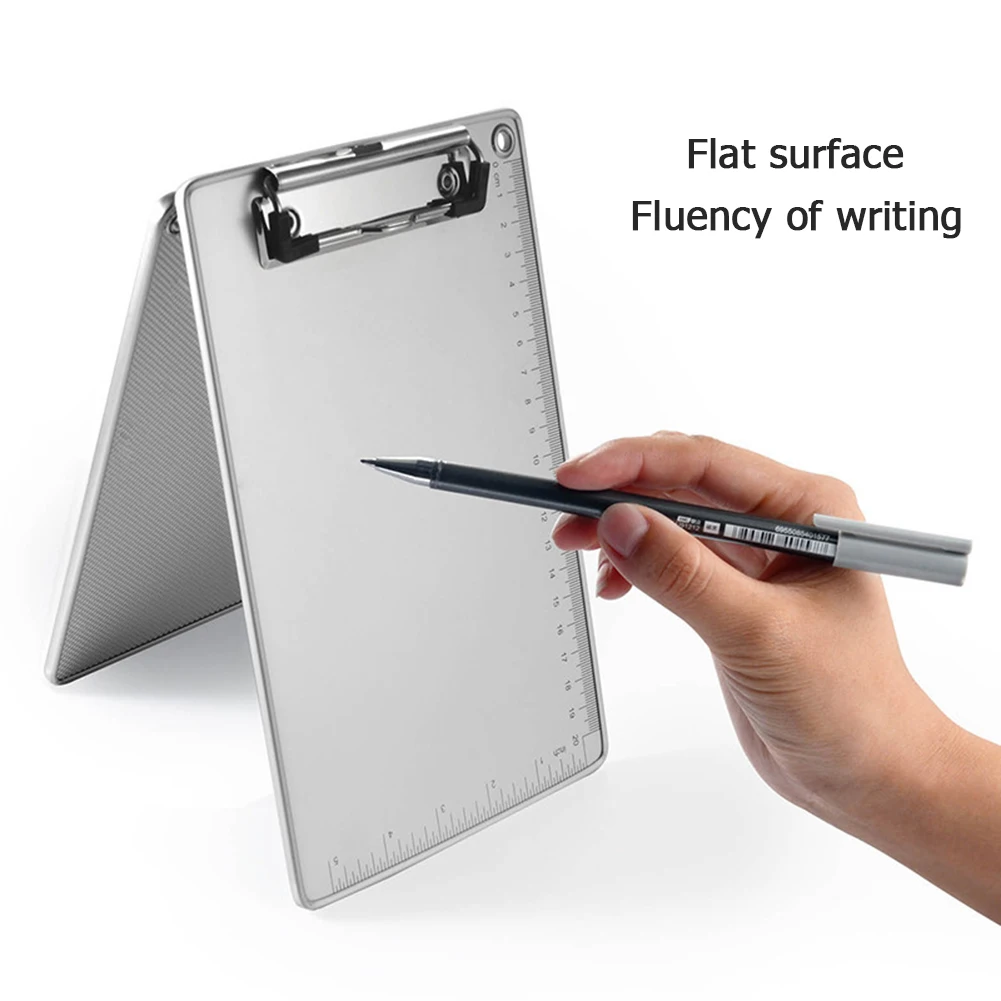 Aluminum Alloy Paper Hold Clipboard Portable Document Holder with Centimeter Scales Silvery  Creative Stationery Supplies