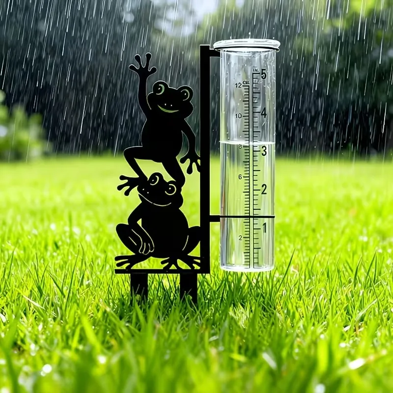 Frog-patterned rain gauge outdoor ornament, suitable for gardens, lawns, flower pots, and outdoor decorations
