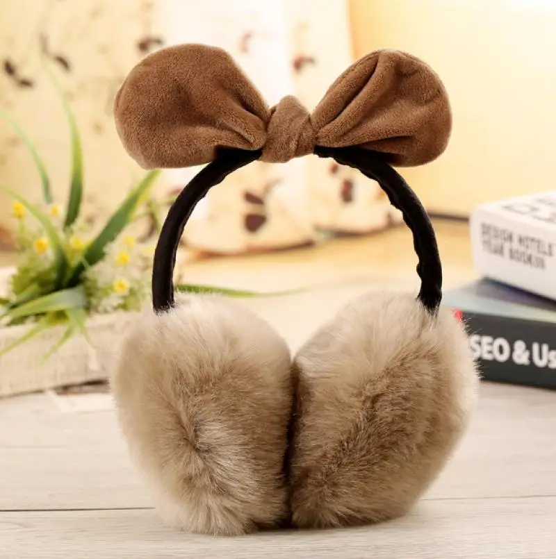 Earmuffs de coelho com bowknot para senhoras, imitação de pele de coelho, aquecedor de orelha super grande