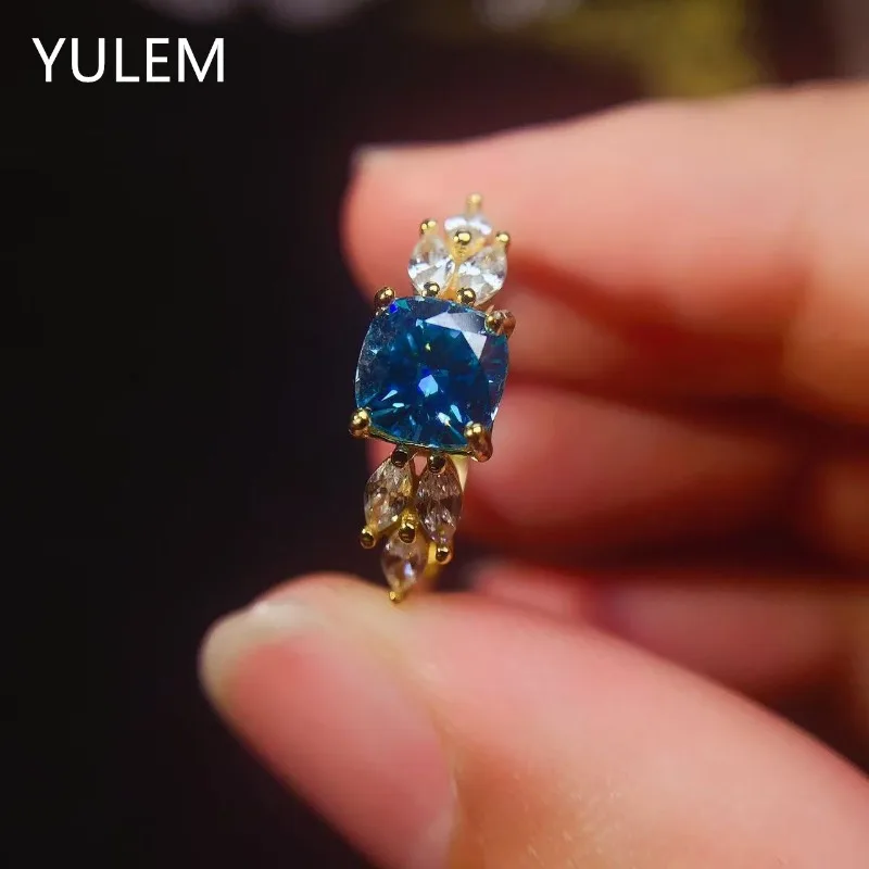 

Кольцо с муассанитом синего океана 1 карат для женщин, однотонное серебро 925 пробы, свадебное женское обручальное кольцо, роскошные ювелирные изделия