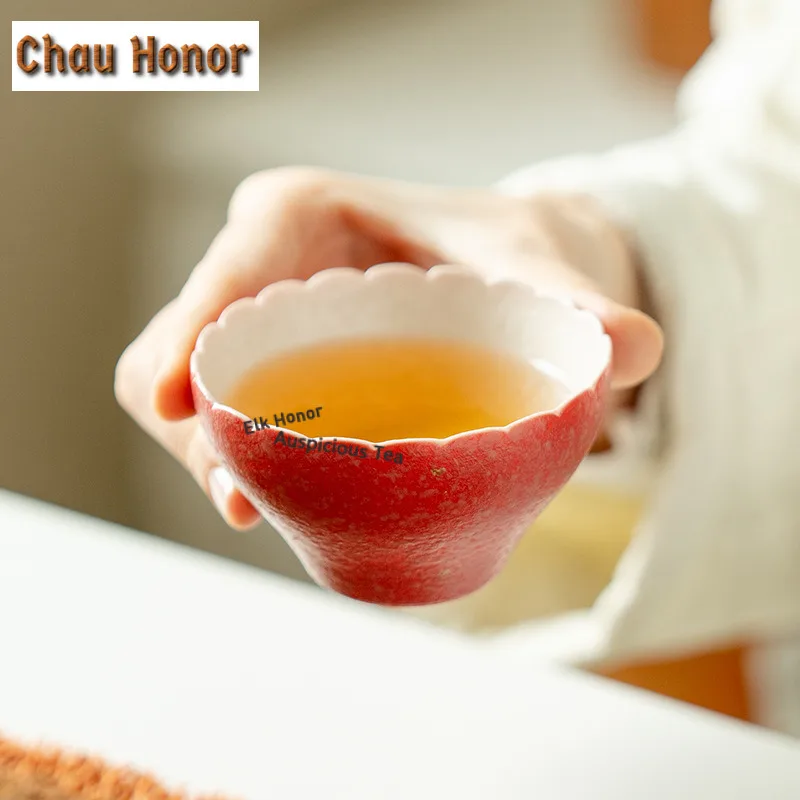90ml Hawthorn Red Sprinkle Gold Waist Teacup Vintage Tea Bowl Set Of Cups Tea-tasting Smelling Cup Jianzhan Master Cup Drinkware