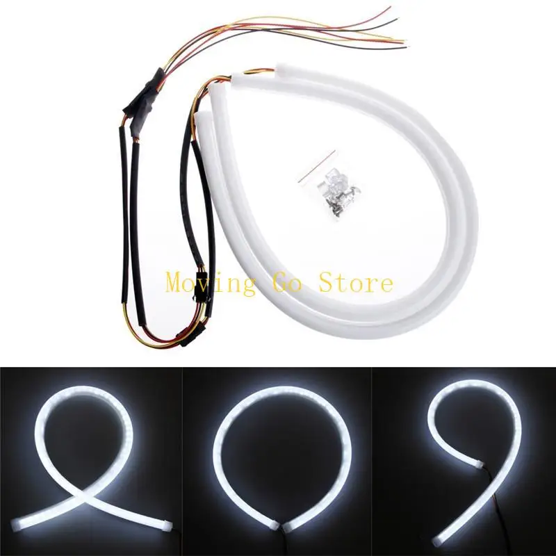 

B5XD for Style for DC 12V DRL LED Strip White Amber Tube Headlight 2x