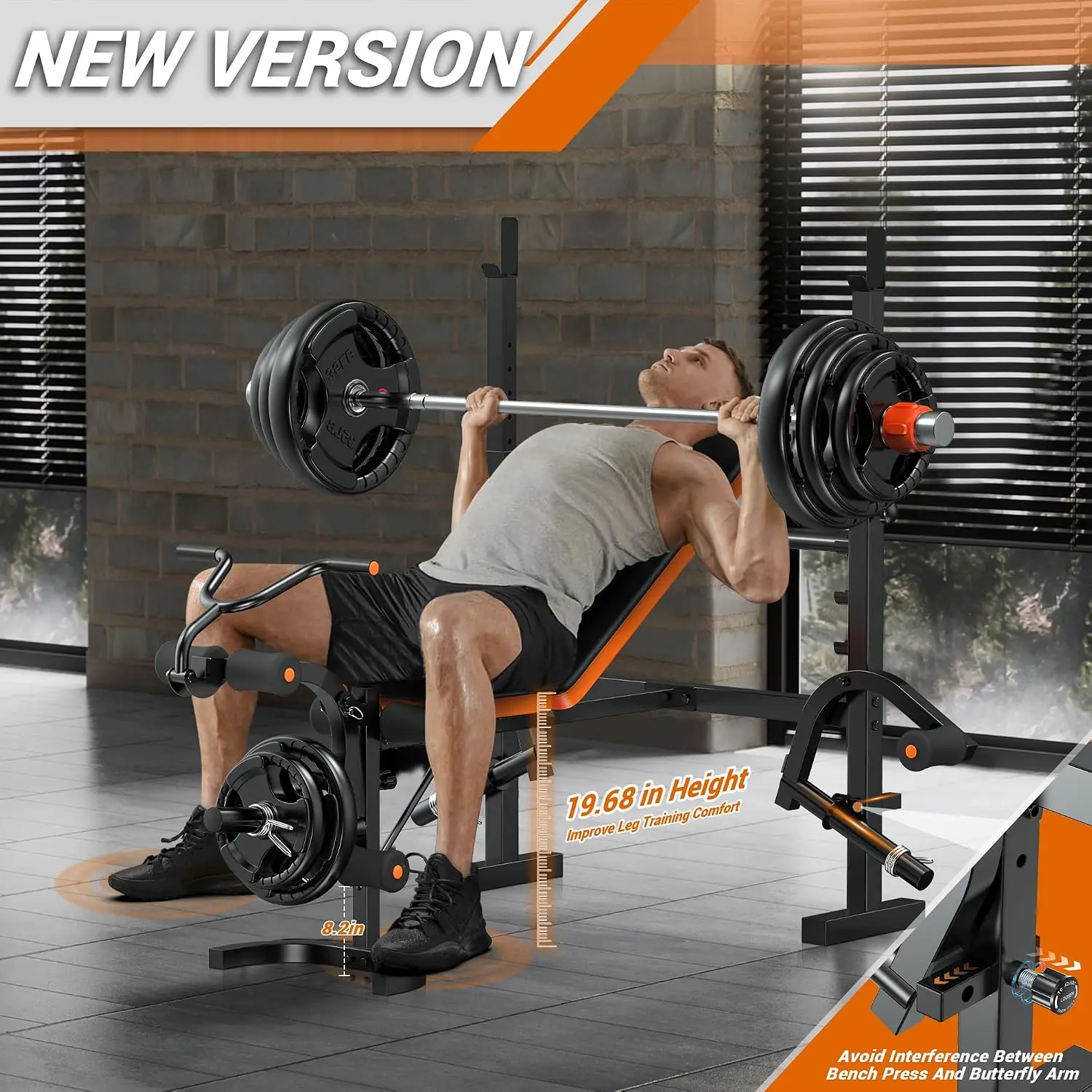 Weight Bench 770LBS with Leg Extension & Preacher Pad, 6-in-1 Bench Press Rack for Home Gym Flat Incline, Customized