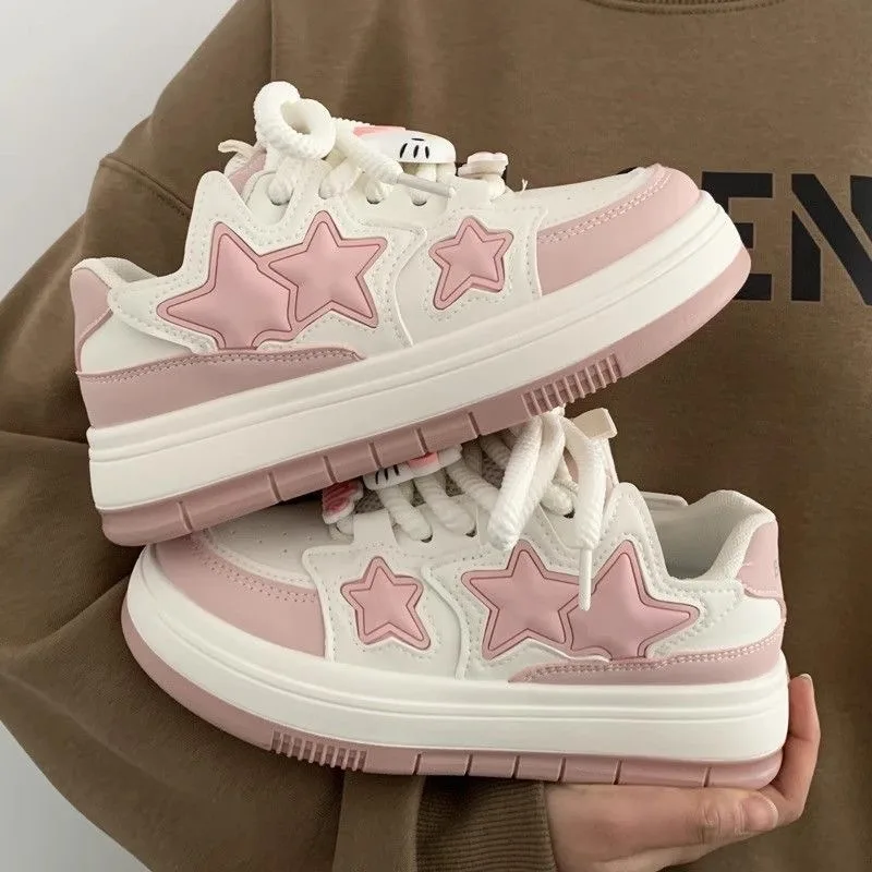 

Autumn Korean Style Trend Women Pink Platform Sneakers Versatile Star pattern Vulcanize Shoes Ladies Flat Casual Tennis Footwear