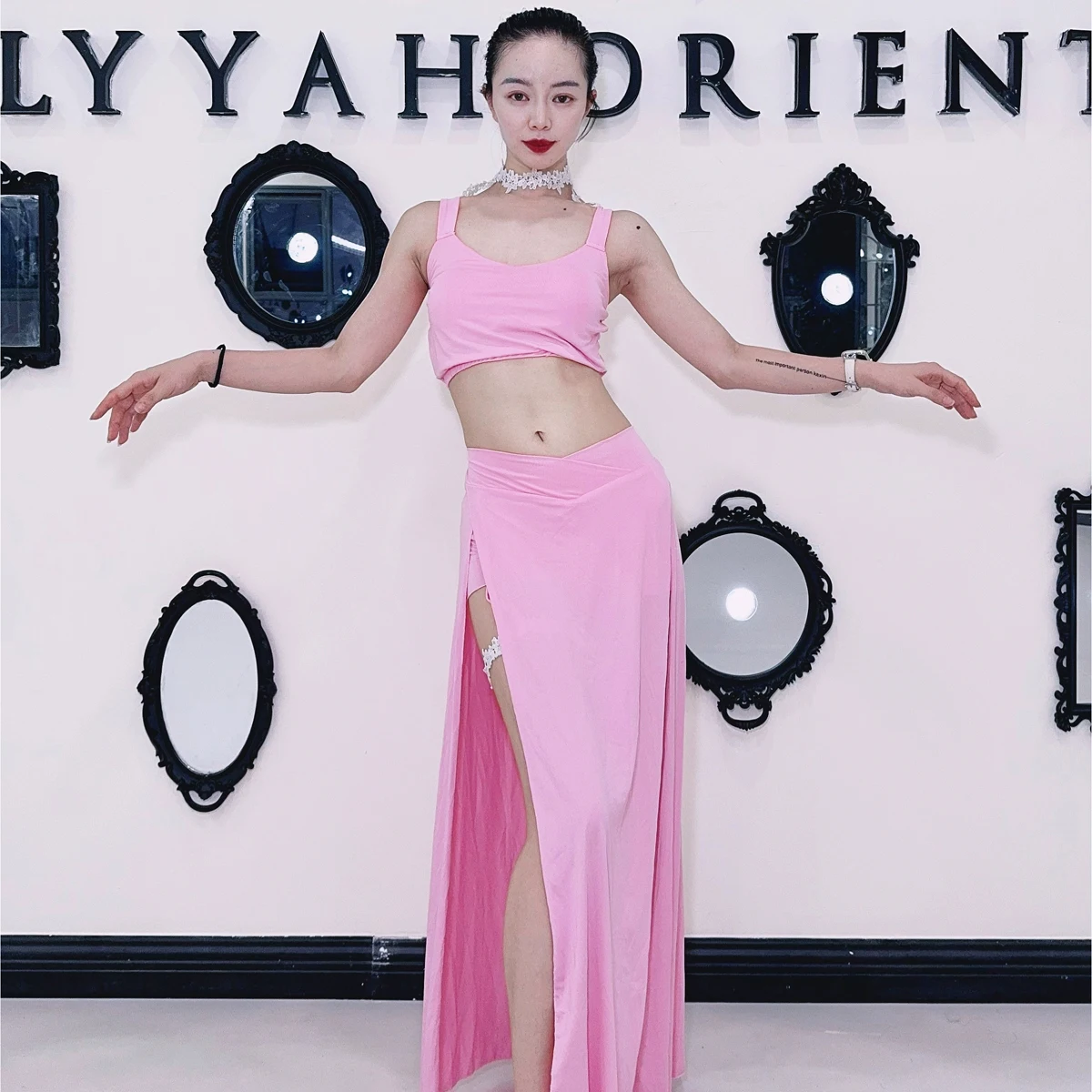 New Belly Dance Practice Clothing for Women Simple and Comfortable Pink Set Adult Oriental Dance Professional Training Costume