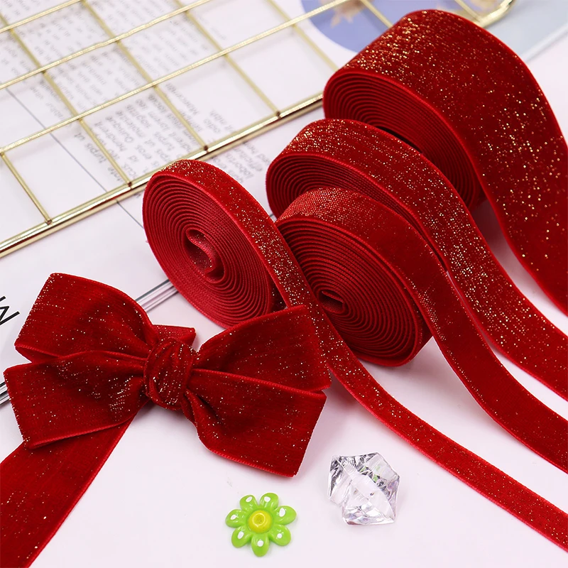 10Yards Christmas Velvet Ribbon New Year Red Ribbon Bows Gift Box Packaging Ribbon Festival Decorate Pack Tape 10/16/20/25/38mm