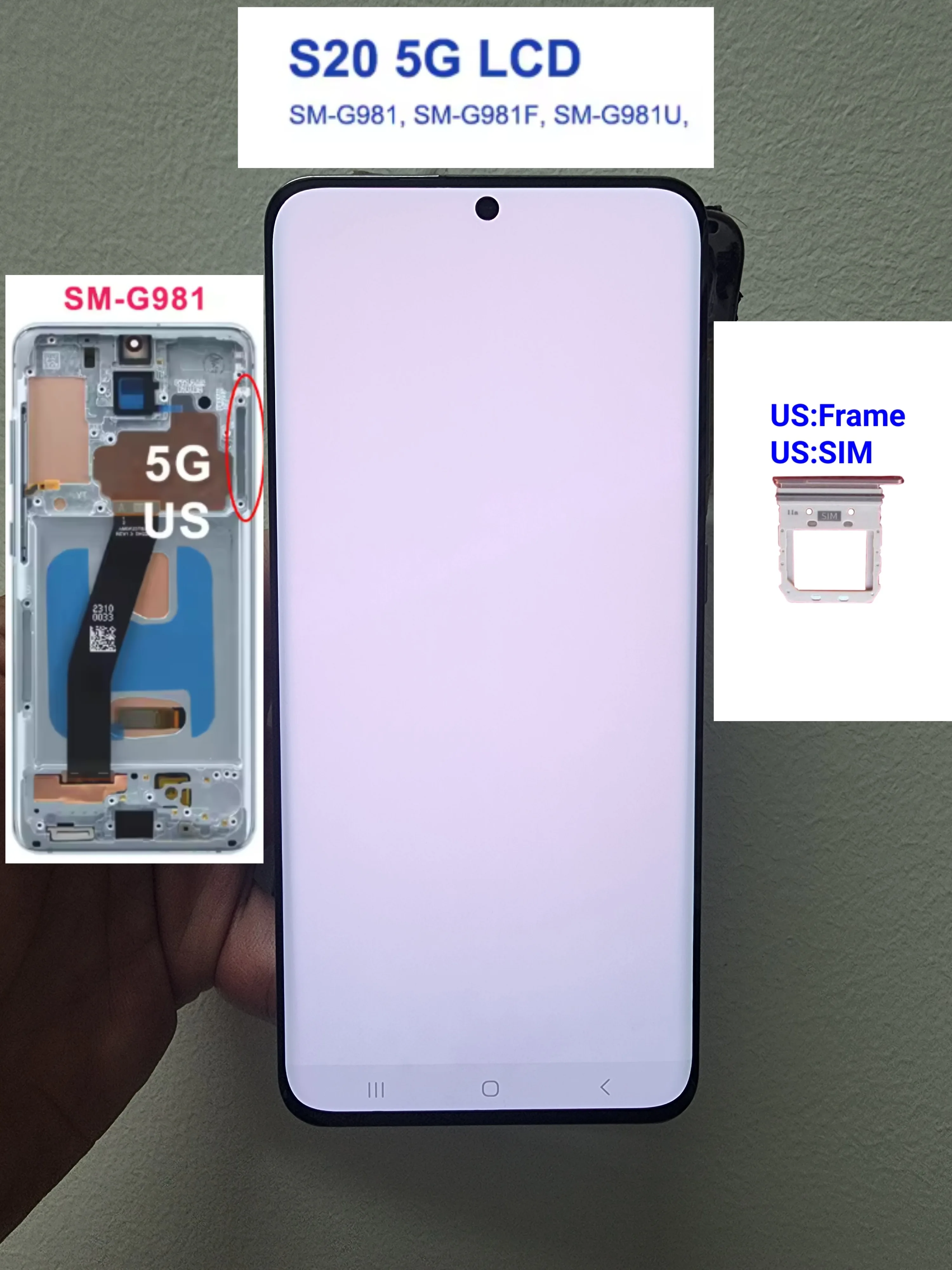 For Samsung Galaxy S20 SM-G980 G980F S20 5G SM-G981 G981F G981U Display Touch Screen Digitizer Replacement Screen