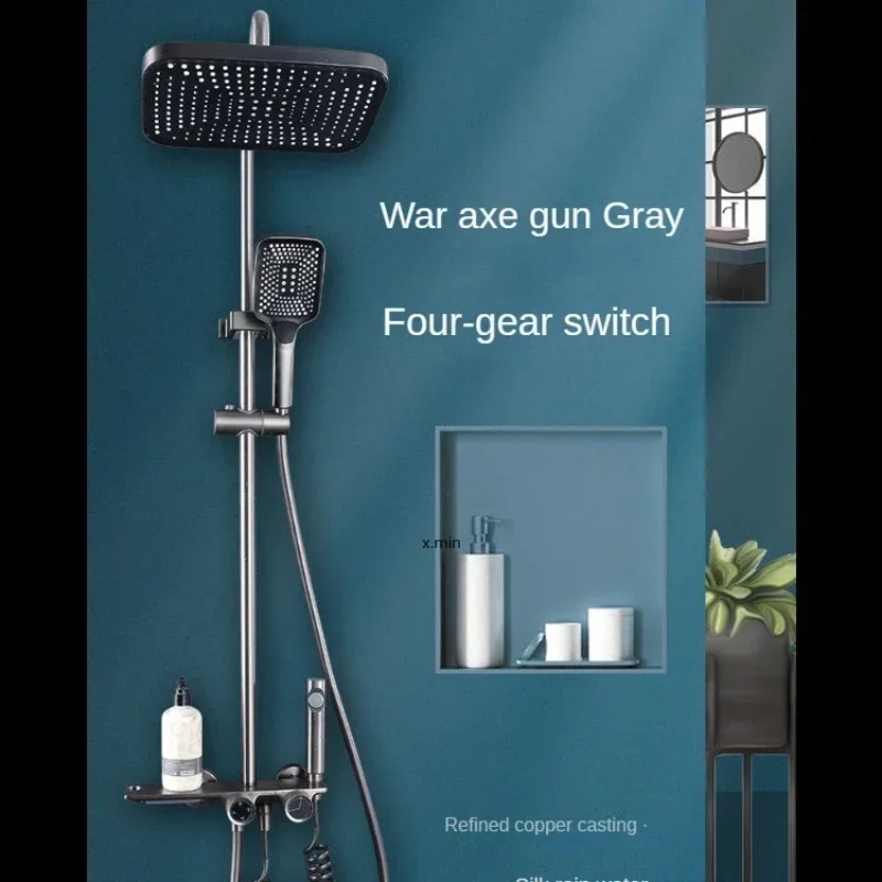 

Wall-Mounted Waterfall Shelf Bathroom Mixer Faucet,Copper Bathroom Showers Sets Bathroom Accessories, Digital Display Shower Set