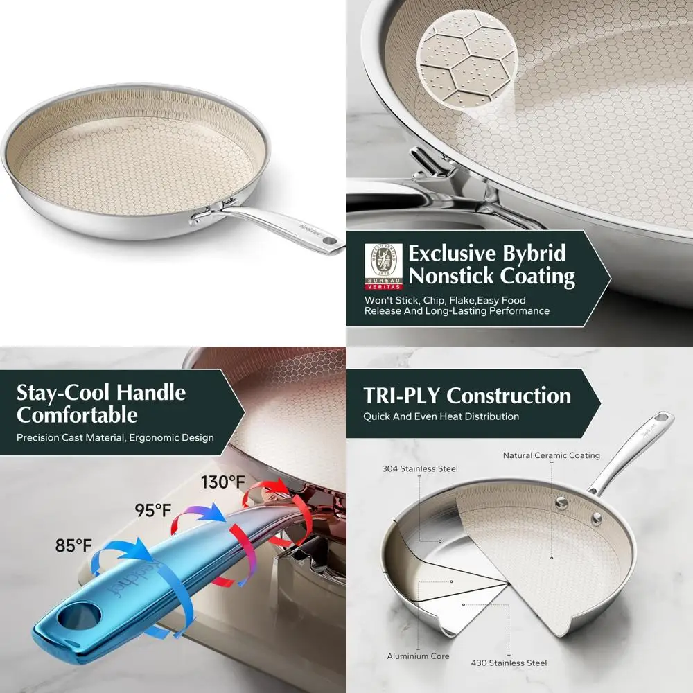 

Гибридная керамическая 11-дюймовая сковорода с антипригарным покрытием, классной ручкой, можно мыть в посудомоечной машине и в духовке, индукционная совместима, трехслойная конструкция