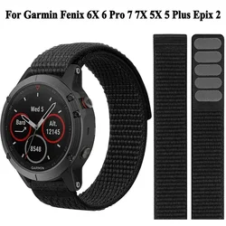 26mm 22mm Hook Loop Nylon Strap Watchband For Garmin Fenix 6X 6 Pro 5X 5 7X 7 Epix 2 Forerunner 965 955 945 935 Watch Bracelet